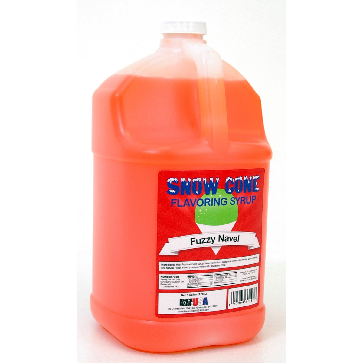 Winco 72012 Benchmark 1 Gallon of Snow Cone Syrup - Fuzzy Navel