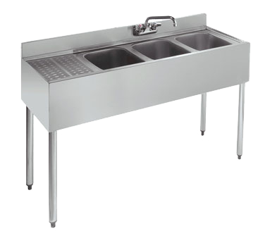 Krowne 18-43R 3 Compartment Underbar Sink with Left Drainboard