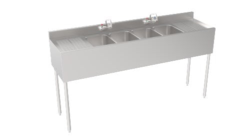 Krowne 18-64C Silver Series 72"W Stainless Steel Four Compartment Underbar Sink