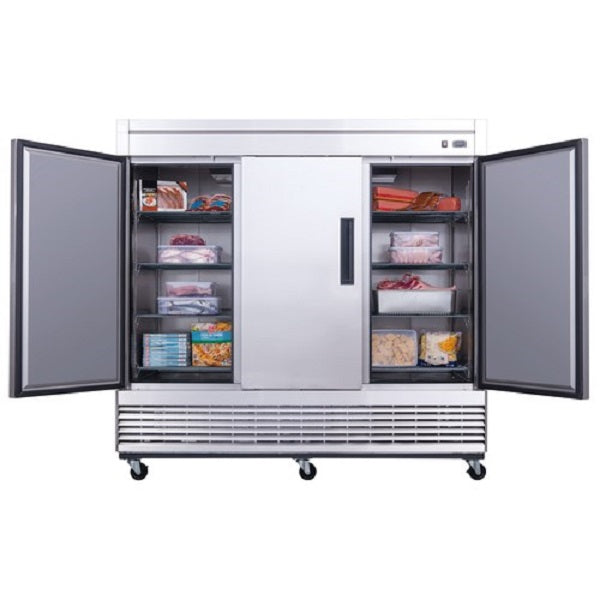 Dukers D83F  82-5/8"W 3 Door Stainless Steel Bottom Mount Reach In Freezer - 64.80 Cu. Ft FREE SHIPPING!