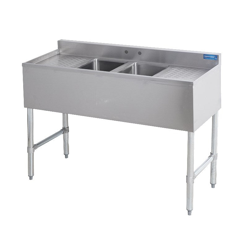 Sapphire SMBS-2D 48" Two Compartment Underbar Sink with 13" Left & Right Drainboard