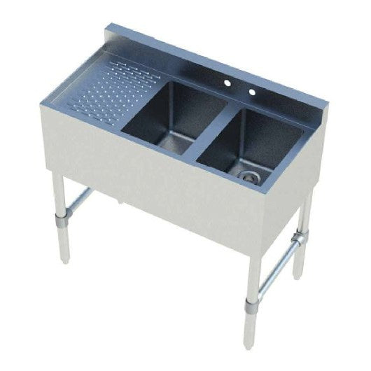 Sapphire SMBS-2L 36" Two Compartment Underbar Sink with 12" Left Drainboard