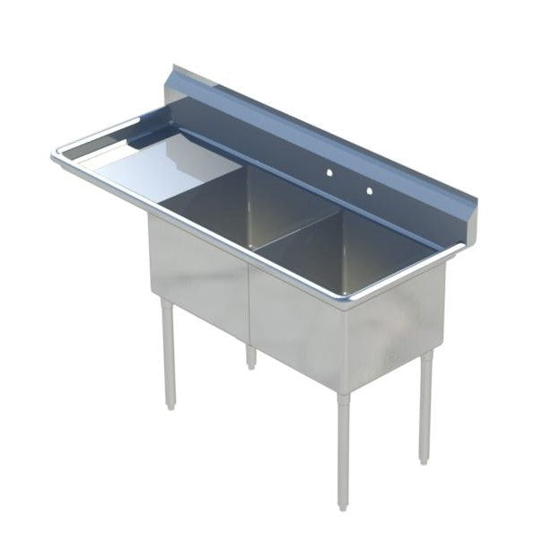 Sapphire SMS-2-1515L Two Compartment Sink with 15" Left Drainboard - NSF - 47 1/2" Total Width (15"x15" Bowls)