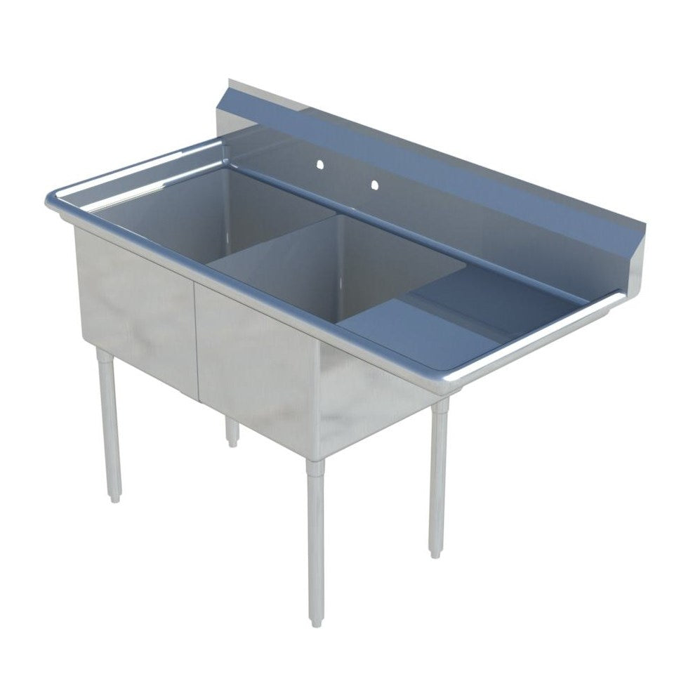 Sapphire SMS-2-2424R Two Compartment Sink with 24" Right Drainboard -NSF- 74 1/2" Total Width (20"x 20" Bowls)
