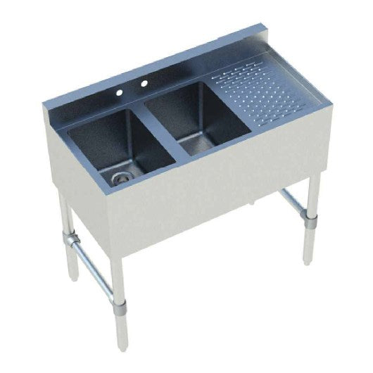 Sapphire SMBS-2R 36" Two Compartment Underbar Sink with 12" Right Drainboard