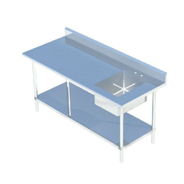 Sapphire SMTPS-3072R 72"W x 30"D Stainless Steel Work Table with Built-In Right Sink