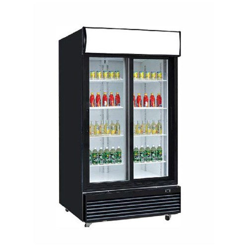 Dukers DSM-32SR 39 3/8"W Black Two Sliding Glass Door Merchandiser Refrigerator - 33.29 Cu. Ft FREE SHIPPING!