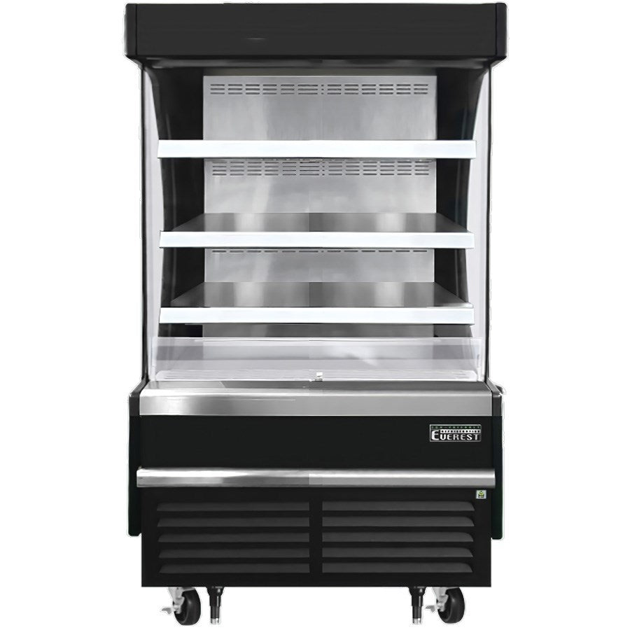 Everest EOMV-36-B-28-S 37"W x 28"D Black Short Vertical Open Display Refrigerated Merchandiser 9.3 Cu Ft. -  FREE SHIPPING WITH LIFTGATE