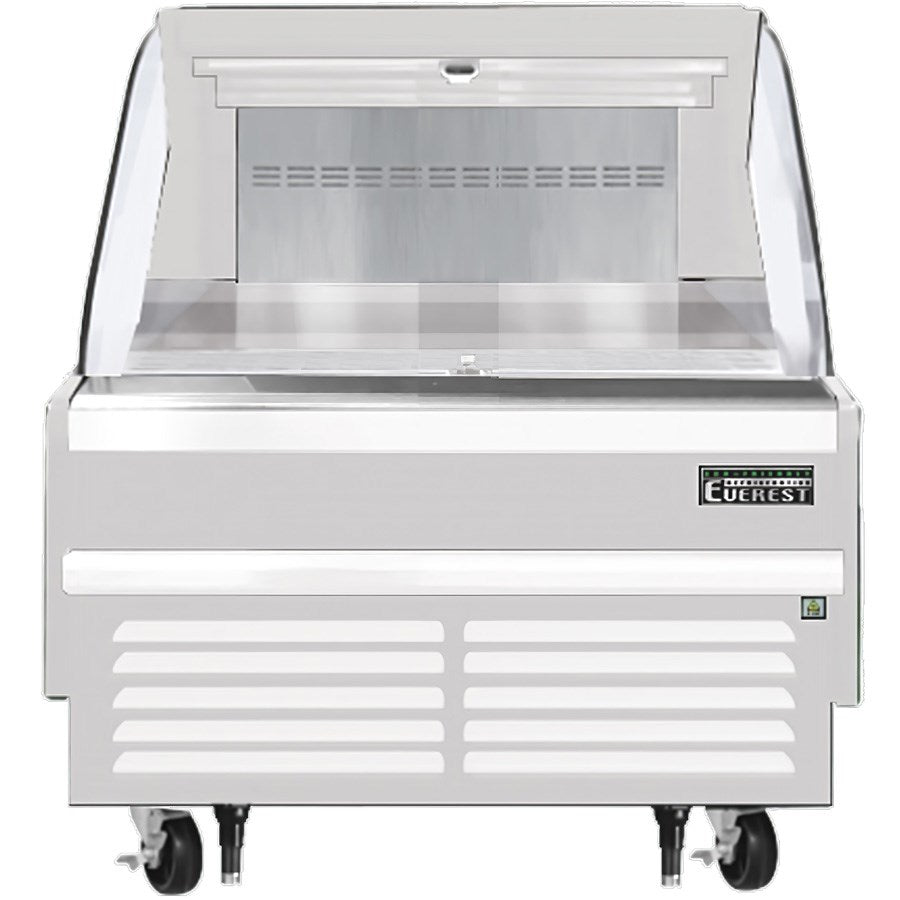 Everest EOMH-36-W-35-S 36"W White Short Horizontal Open Display Refrigerated Merchandiser 5.6 Cu Ft. - FREE SHIPPING WITH LIFT GATE!