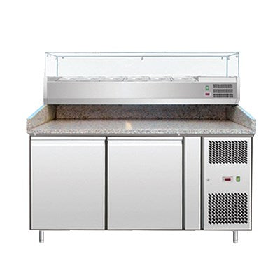 Omcan PT-CN-0580-2 (48621) 80" Granite-Topped Stainless Steel Refrigerated Pizza Prep Table (Topping Rail Not Included)