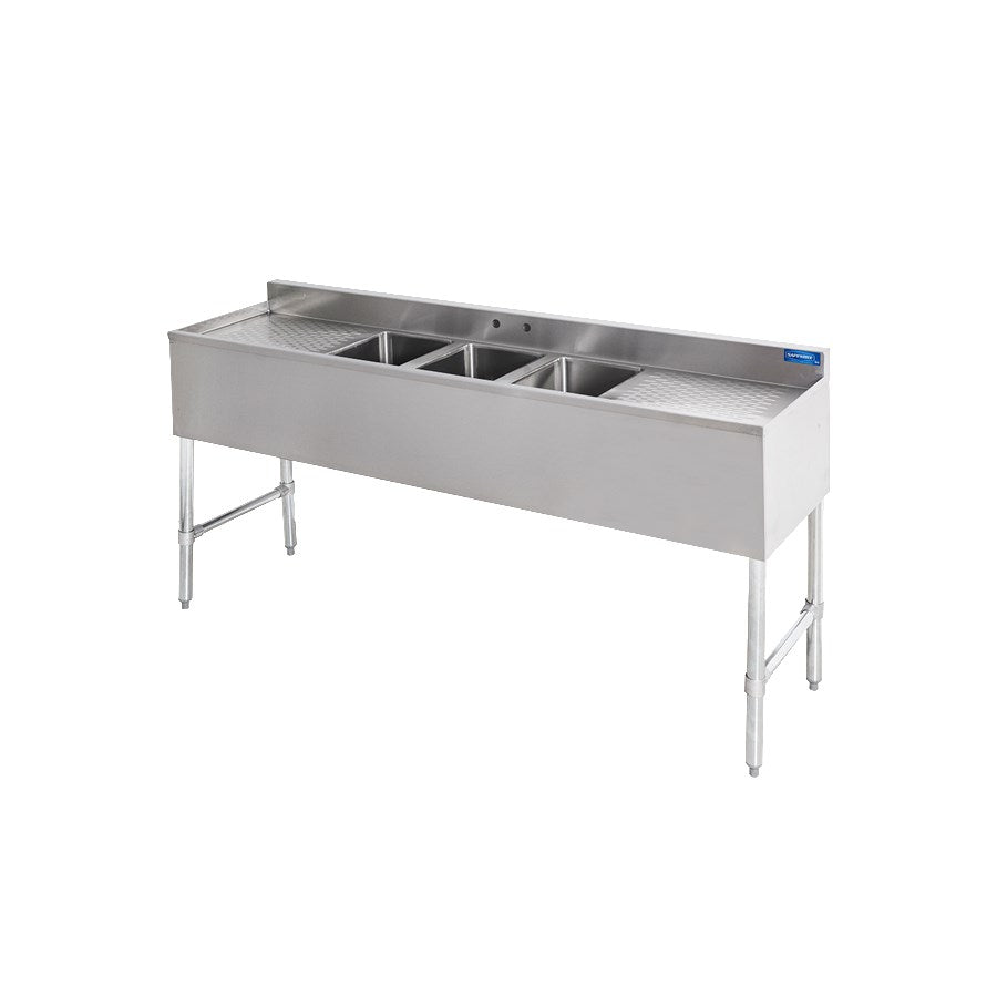 Sapphire SMBS-3D18 72" Three Compartment Underbar Sink with 19" Left & Right Drainboard