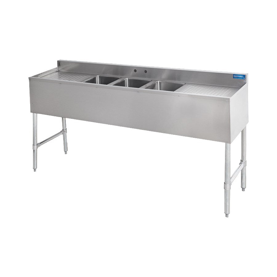 Sapphire SMBS-3D 60" Three Compartment Underbar Sink with 13" Left & Right Drainboard
