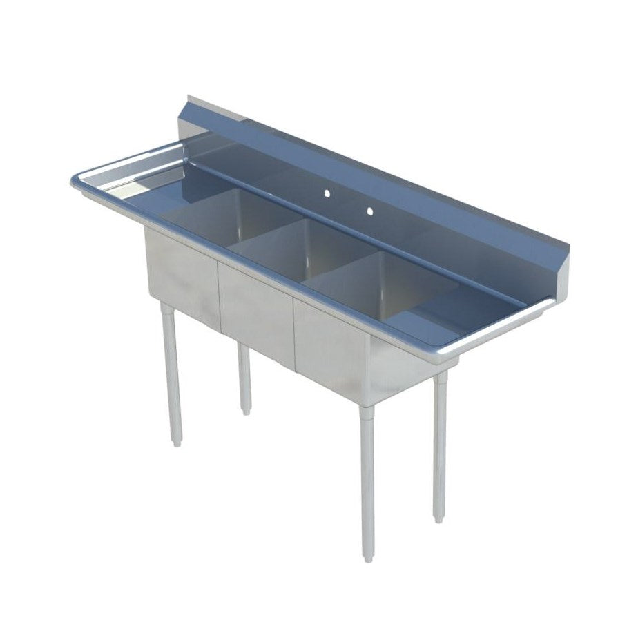 Sapphire SMS-3-1821D Three Compartment Sink with 18" Left & Right Drainboard - NSF - 90" Total Width (18"x21" Bowls)