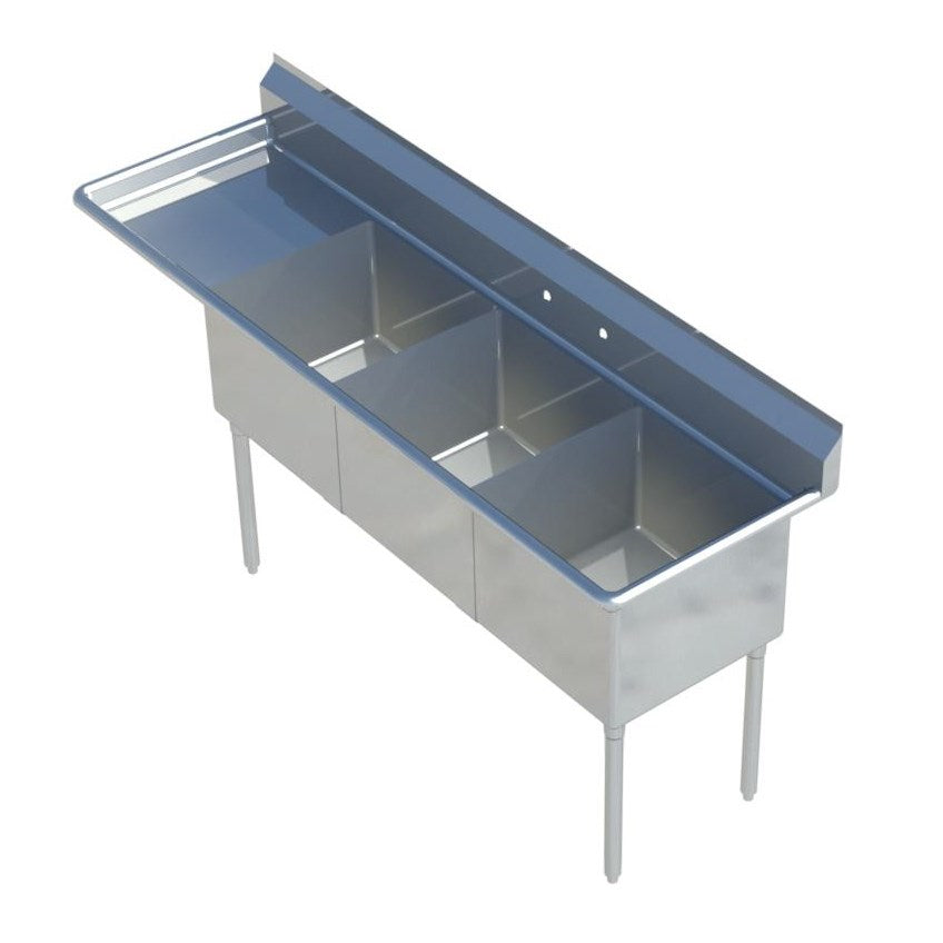 Sapphire SMS-3-1014L Three Compartment Sink with 15" Left Drainboard - NSF - 47 1/2" Total Width (10"x14" Bowls)