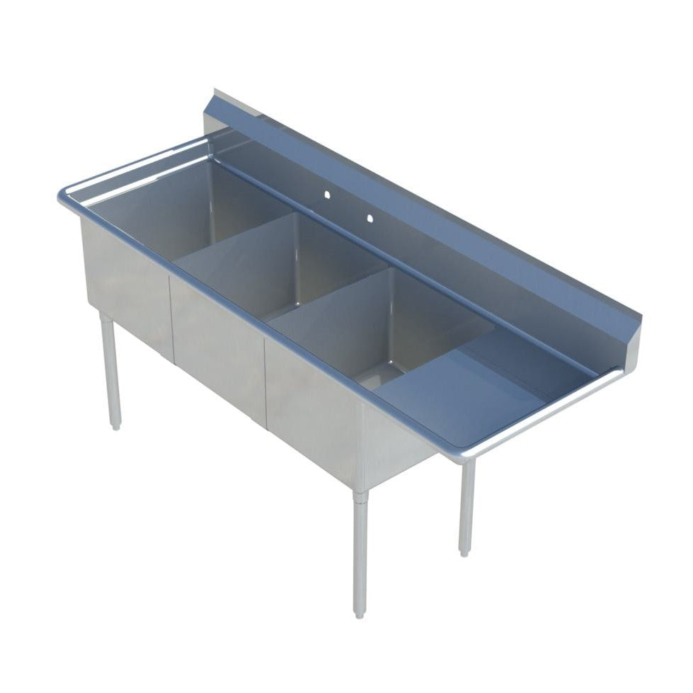 Sapphire SMS-3-1416R Three Compartment Sink with 14" Right Drainboard - NSF - 58 1/2" Total Width (14"x16" Bowls)
