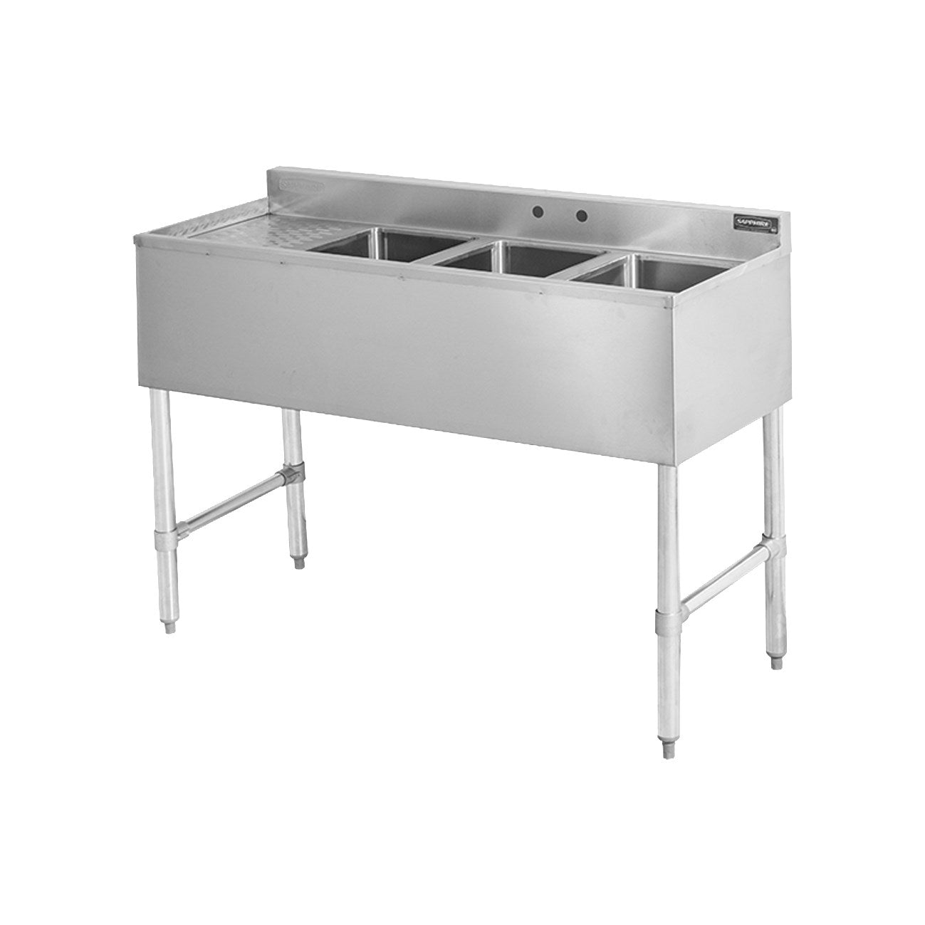 Sapphire SMBS-3R 48" Three Compartment Underbar Sink with 12" Right Drainboard