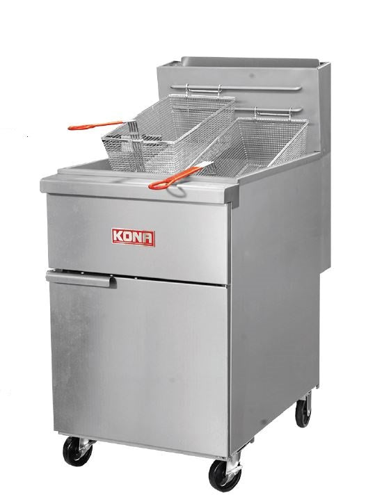 Kona NJGFD-40 72-78 lb. Capacity Natural Gas Split Tank Floor Model Fryer - 120,000 BTU