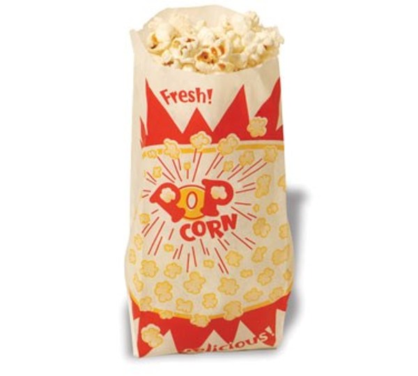 Winco 41001 Benchmark 1000 Popcorn Paper Bags - 3-1/2"W x 2"D x 8"H