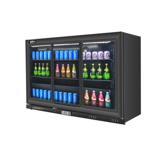 Omcan (BB-CN-338S)  48469 - 54"W Three Sliding Glass Door Black Back Bar Cooler -11.6 Cu. Ft