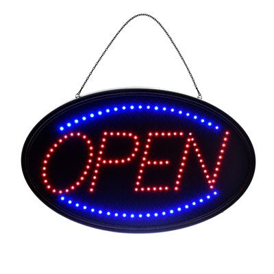 Alpine ALP497-02 23"W x 14"H LED Wall Mount "Open" Sign with Hanging Chain