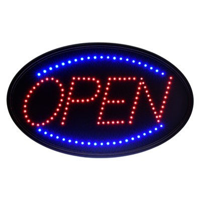 Alpine ALP497-02 23"W x 14"H LED Wall Mount "Open" Sign with Hanging Chain