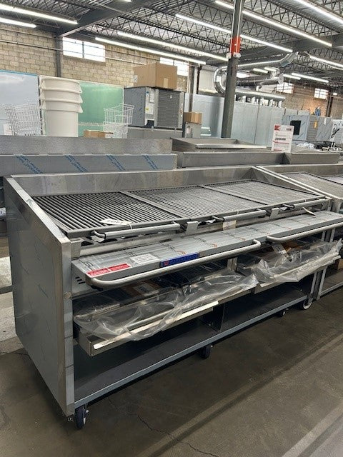 Bakers Pride F-72RSC-WR Gas Floor Model Charbroiler With Glo-Stones, High Performance 72" W Warming Rack - 180,000 BTU | NJ Restaurant Equipment Corp.
