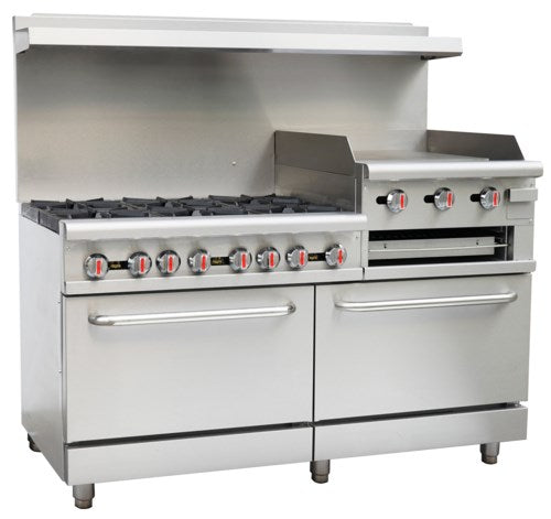 Serv-Ware SGR-6B-24RG 60" Gas Restaurant Range with 6 Open Burners and 24" Raised Griddle