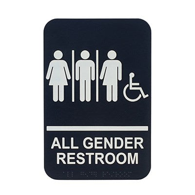 Winco SGNB-608 Black "All GENDER/Accessible Restroom" Sign with Braille