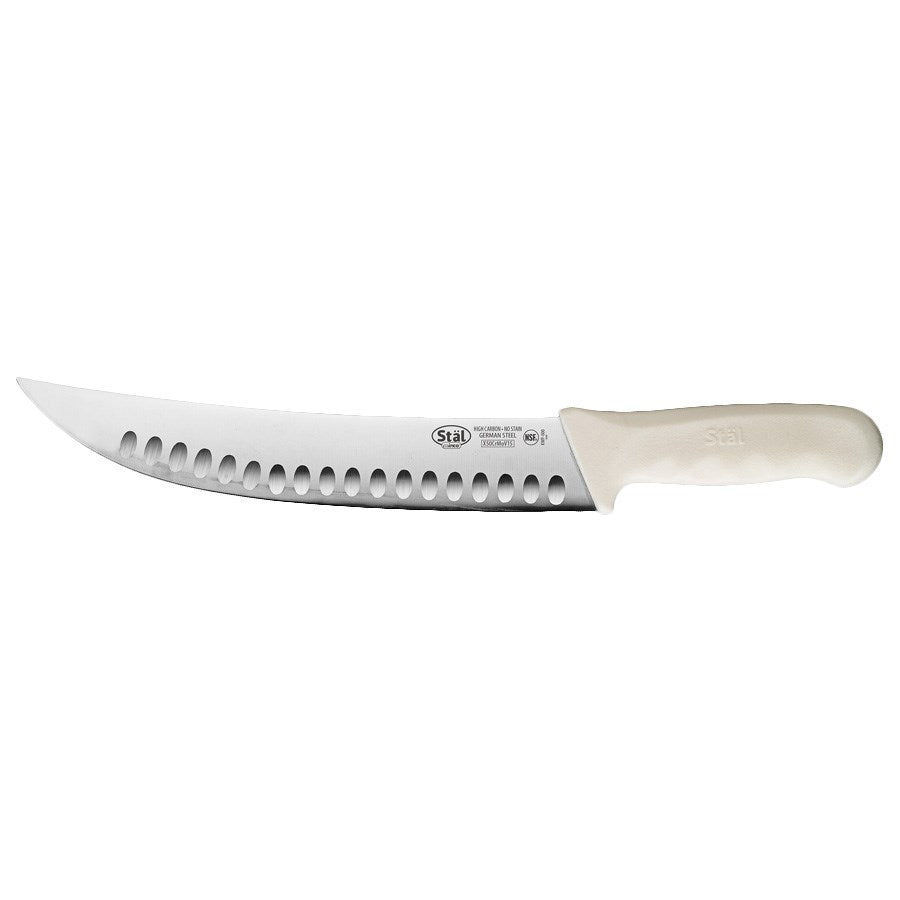 Winco KWP-93 Cimeter Knife with 9.5" Hollow Ground Edge Blade and White Handle
