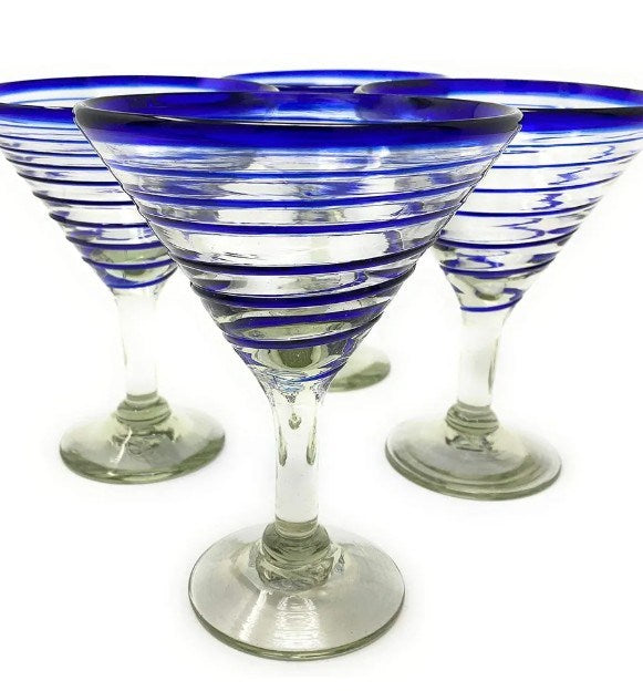 Dos Sueños DS-MG4 Hand Blown 16oz Modern Cobalt Spiral Margarita Glass (Case of 12)