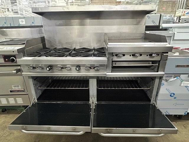 Vulcan 60SS-6B24GBN 60" Range with Standard Oven, 6 Open Top Burners and 24" Griddle/Broiler Right, Natural Gas - (USED UNIT)