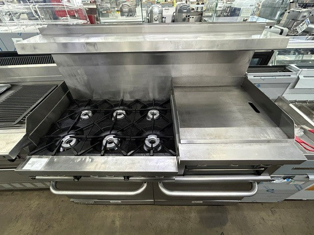 Vulcan 60SS-6B24GBN 60" Range with Standard Oven, 6 Open Top Burners and 24" Griddle/Broiler Right, Natural Gas - (USED UNIT)