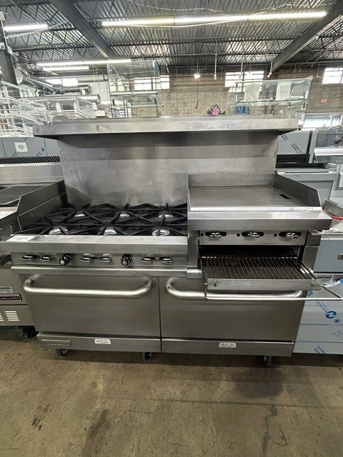 Vulcan 60SS-6B24GBN 60" Range with Standard Oven, 6 Open Top Burners and 24" Griddle/Broiler Right, Natural Gas - (USED UNIT)