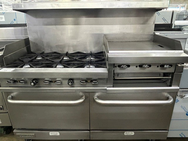 Vulcan 60SS-6B24GBN 60" Range with Standard Oven, 6 Open Top Burners and 24" Griddle/Broiler Right, Natural Gas - (USED UNIT)