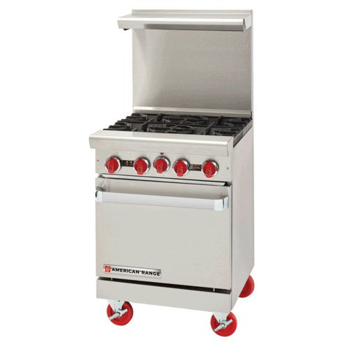 American Range AR-4 24" Natural Gas 4 Burner Heavy Duty Restaurant Range with Standard Oven - 155,000 BTU