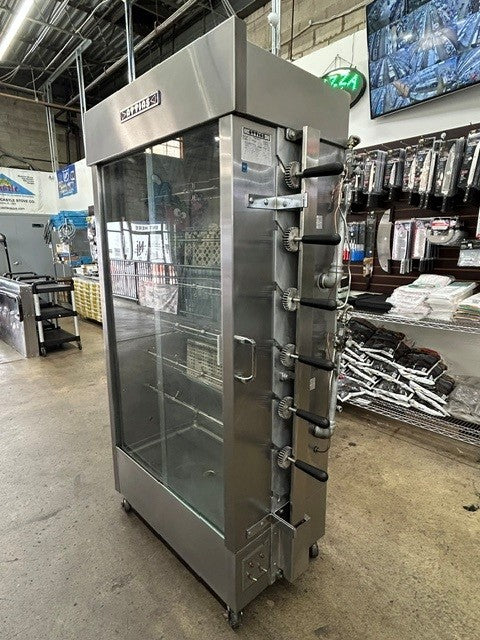 ATTIAS 2BK-7SP 30 Chicken Commercial Rotisserie Oven Machine With Right Hand Side Spit Handles - Gas (USED UNIT)