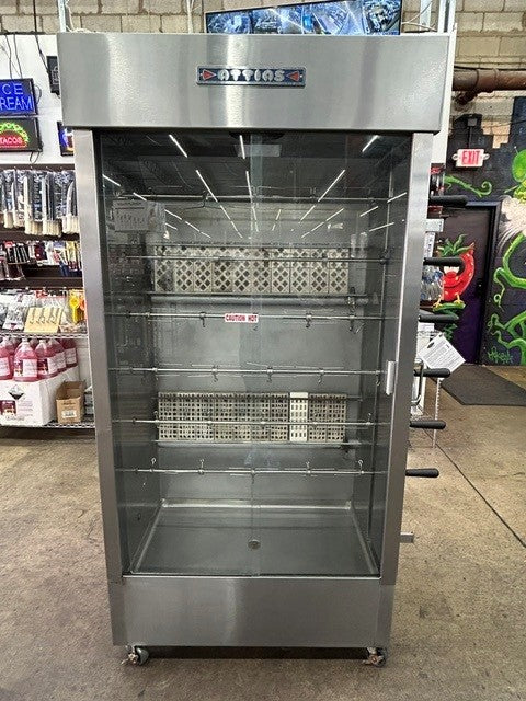 ATTIAS 2BK-7SP 30 Chicken Commercial Rotisserie Oven Machine With Right Hand Side Spit Handles - Gas (USED UNIT)