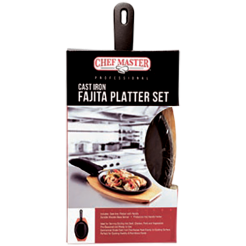 Chef Master 90200 12" Fajita Platter Set with Wooden Under Liner And Protective Hot Handle Holder