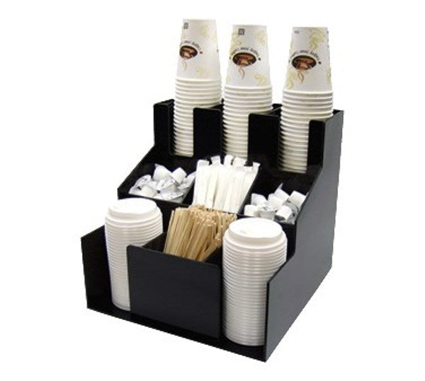 Winco CLSO-3T Black Plastic 3-Tier Cup & Lid Organizer