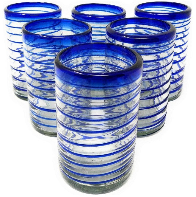 Dos Sueños DS-DG13D Hand Blown 14oz Cobalt Spiral Drinking Glass (Case of 24)