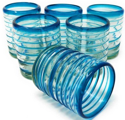 Dos Sueños DS-DG13T Hand Blown 10oz Aqua Spiral Tumbler Glass (Case of 36)