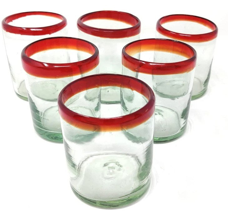Dos Sueños DS-DG3T Hand Blown 10oz Red Rim Tumbler Glass (Case of 36)