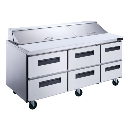 Dukers DSP72-18-D6 72"W Sandwich/ Salad Prep Table With Six Drawers - 17.58 Cu. Ft. FREE SHIPPING WITH LIFTGATE!