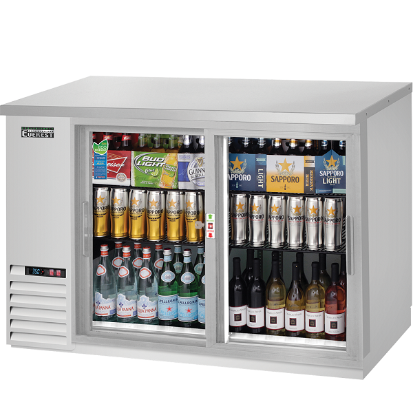 Everest EBB48G-SD-SS Double Sliding Door Stainless Steel Back Bar Cooler 48" -  FREE SHIPPING WITH LIFTGATE