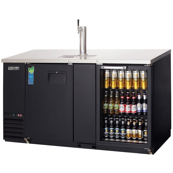 Everest EBD3-BBG Double Door Glass Back Bar & Keg Refrigerator Combo 68"   FREE SHIPPING WITH LIFTGATE