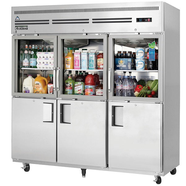 Everest EGSH6 Triple Glass & Solid Combo Half-Door Upright Reach-In Refrigerator 75"   FREE SHIPPING WITH LIFTGATE