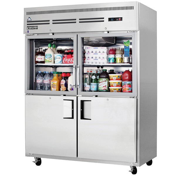 Everest EGSWH4 Wide Double Glass & Solid Combo Half-Door Upright Reach-In Refrigerator 59"  FREE SHIPPING WITH LIFTGATE