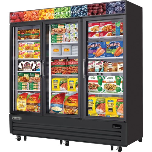 Everest EMGF69B Three-Door Glass Freezer 69 ft. BLACK EXTERIOR - FREE SHIPPING WITH LIFTGATE