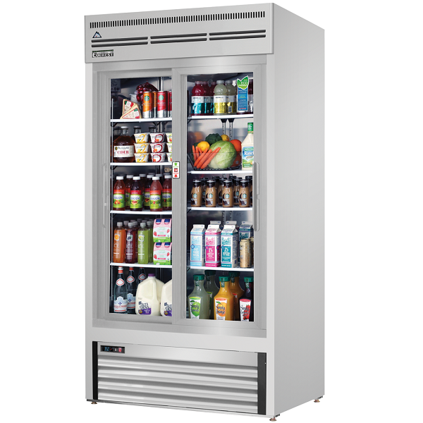 Everest EMGR33-SS Dual Sliding Glass Door Stainless Steel Refrigerated Merchandiser 33 Cu Ft"  FREE SHIPPING WITH LIFTGATE