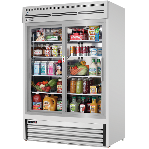Everest EMGR48-SS Dual Sliding Glass Door Stainless Steel Refrigerated Merchandiser 48 Cu Ft"   FREE SHIPPING WITH LIFTGATE